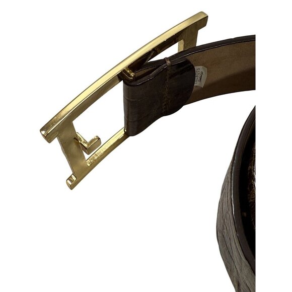 Talbots‎ Brown Leather Crocodile Embossed Belt Gold Rectangle Buckle Size Medium - Picture 16 of 16